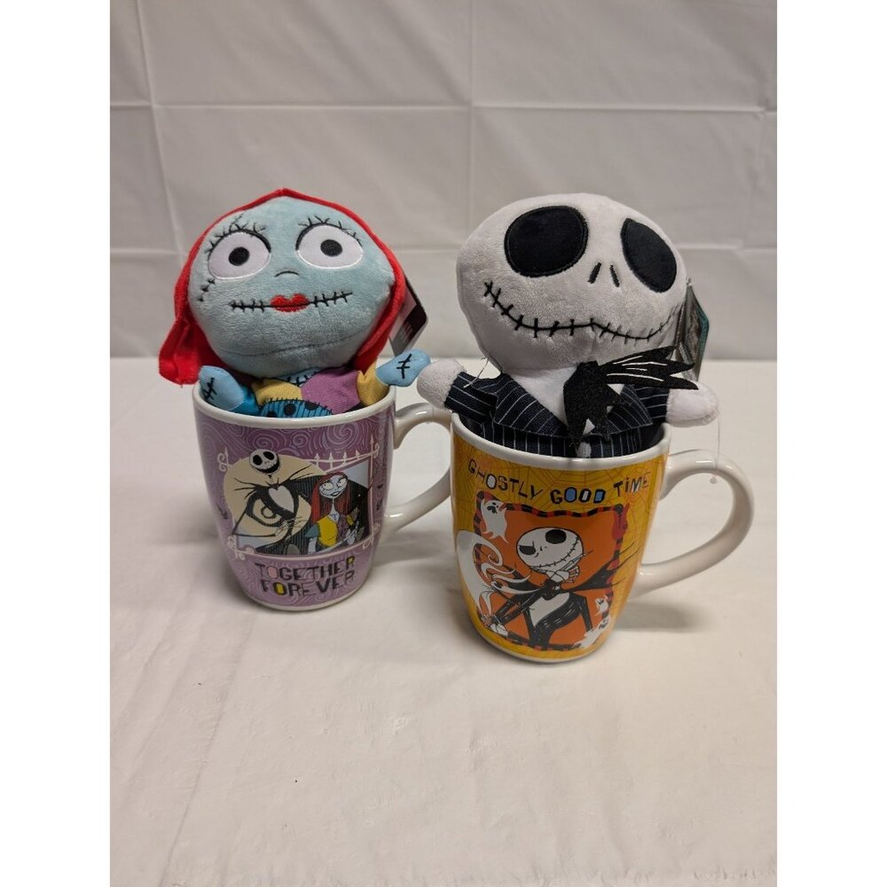 Jack Skellington & Sally PLUSH IN JUMBO MUGS 8" 25oz Mug Halloween NEW